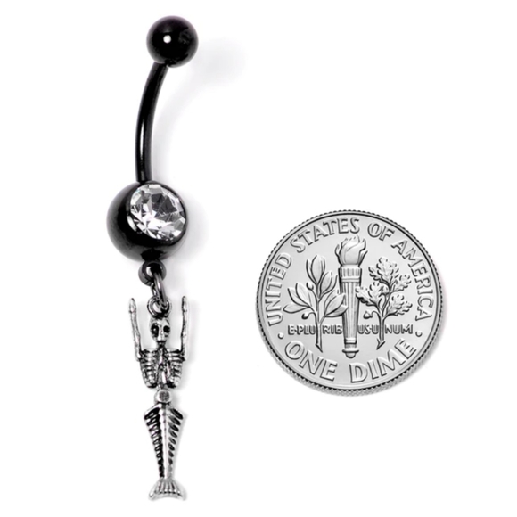 Mermaid Skeleton Dangle Belly Ring - Picture 2 of 4